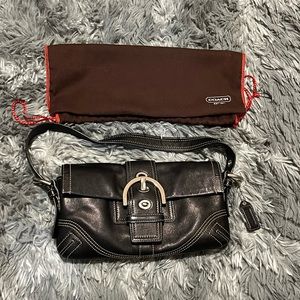 Vintage Coach Soho Baguette Shoulder Mini Bag 8A05 Black Leather Flap Buckle